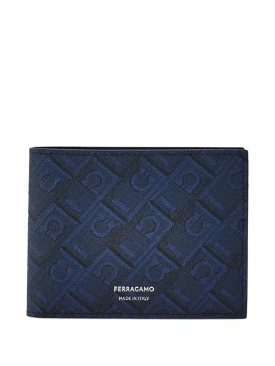 Ferragamo Monogram Print Wallet In Blue