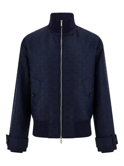 Ferragamo Blouson In Monogram Nylon In Blue