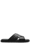 Ferragamo Monogram-embossed Leather Slides In Black