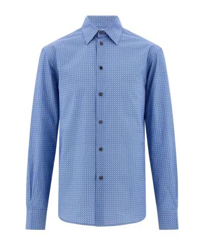 Ferragamo Monogram Print Shirt In Blue