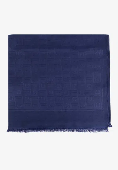 Ferragamo Monogram Silk-blend Scarf In Blue