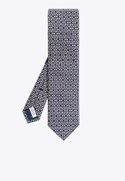Ferragamo Monogram Silk Tie In Navy