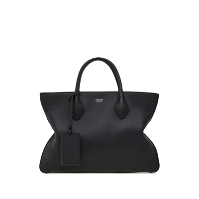 Ferragamo Monogram Structured Leather Tote Bag In Black