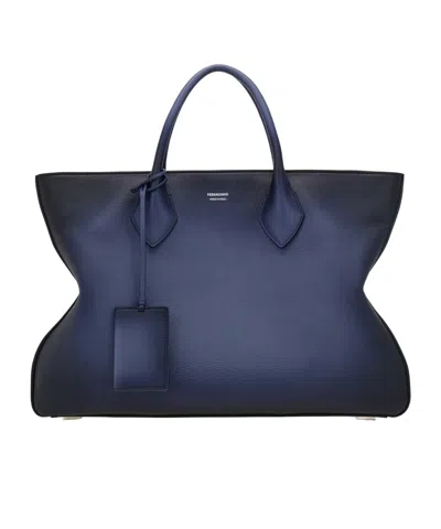 Ferragamo Handle Shoulder Bag In Blue