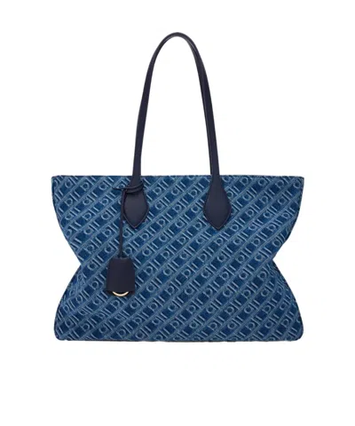 Ferragamo Monogram Tote Bag (l) In Blue
