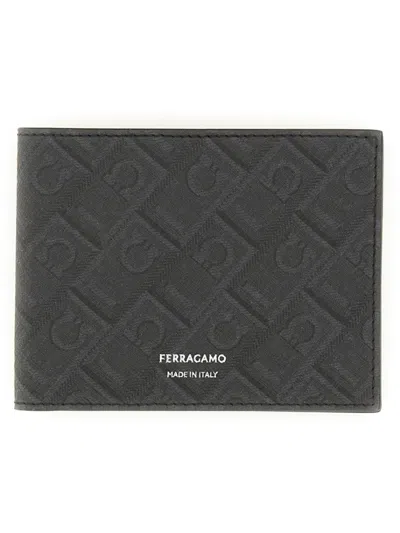Ferragamo Logo-embossed Bi-fold Wallet With Multiple Card Slots In Gray