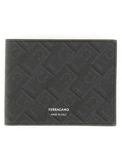 Ferragamo Logo-embossed Bi-fold Wallet With Multiple Card Slots In Gray