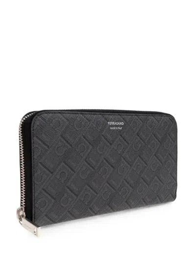 Ferragamo Monogram Zip-around Wallet In Gray