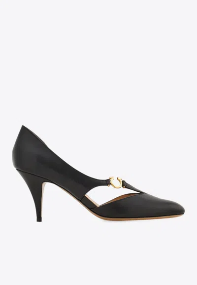 Ferragamo Moreen 70 Gancini Leather Pumps In Black