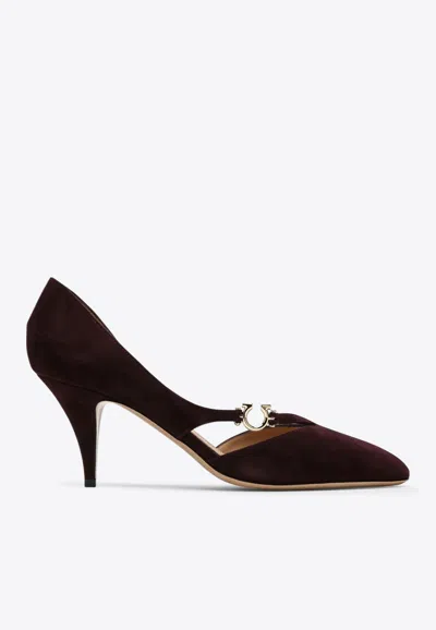 Ferragamo Moreen 70 Suede D'orsay Pumps In Burgundy