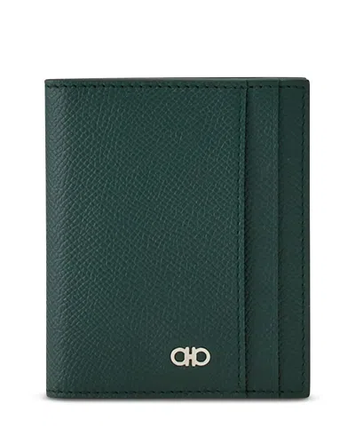 Ferragamo Moss Green Pebble Logo Card Holder