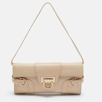 Pre-owned Ferragamo Motherwell Beige Leather Clutch Bag