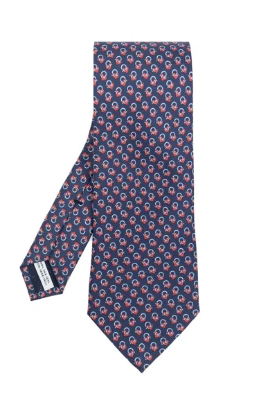Ferragamo Motif Printed Tie In Blue