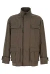 Ferragamo Mud Stretch Cotton Jacket In Brown