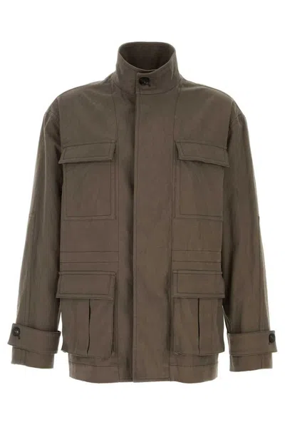 Ferragamo Mud Stretch Cotton Jacket In Brown