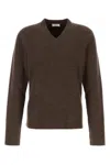 Ferragamo Earthy Ribbed V-neck Wool Sweater