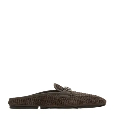 Ferragamo Mule With Gancini Ornament In Brown