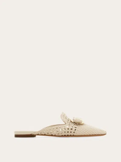 Ferragamo Mules Leather Trenchy Lazo Beige In White