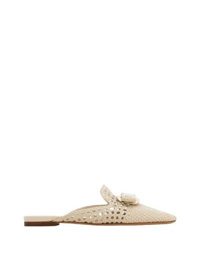 Ferragamo Mules Leather Trenchy Lazo Beige In Animal Print