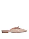 Ferragamo Bow Detail Pointed Toe Patent Mules In Nude & Neutrals
