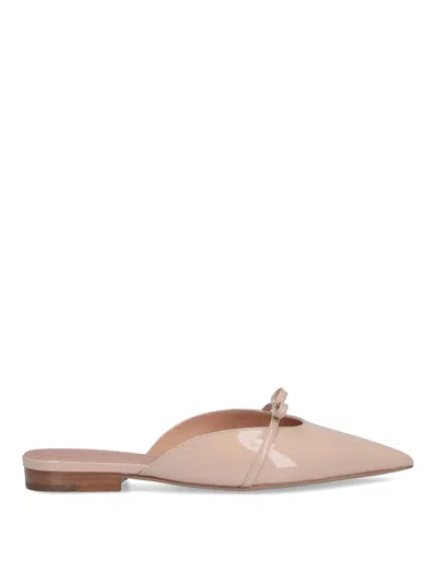 Ferragamo Bow Detail Pointed Toe Patent Mules In Neutral