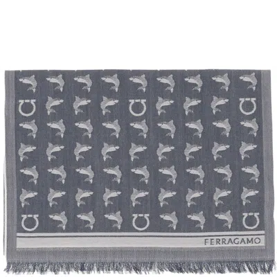 Ferragamo Multi Patterned Fringed Wool Scarf In Gray