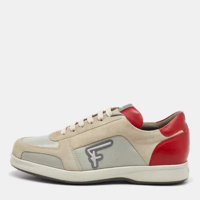 Pre-owned Ferragamo Multicolor Fabric And Suede Low Top Sneakers Size 41.5