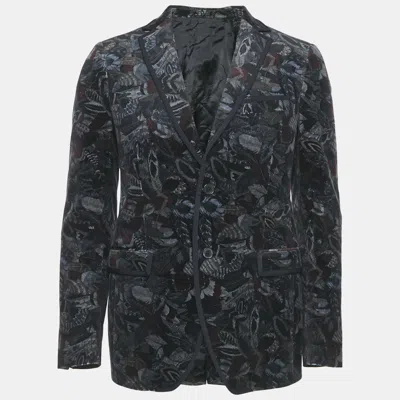 Pre-owned Ferragamo Multicolor Feather Print Velvet Blazer S