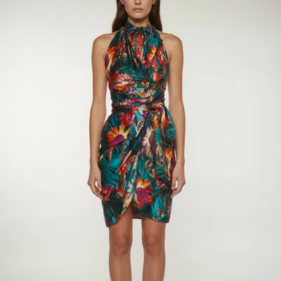 Pre-owned Ferragamo Multicolor Floral Print Silk Draped Dress S
