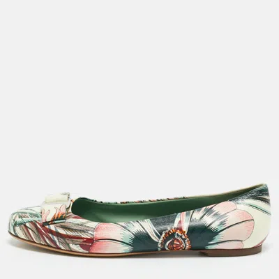 Pre-owned Ferragamo Multicolor Leather Bow Ballet Flats Size 37.5