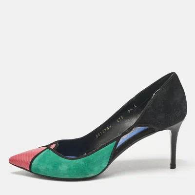 Pre-owned Ferragamo Multicolor Lizard Leather And Ostrich Leather Cut Out Pumps Size 40