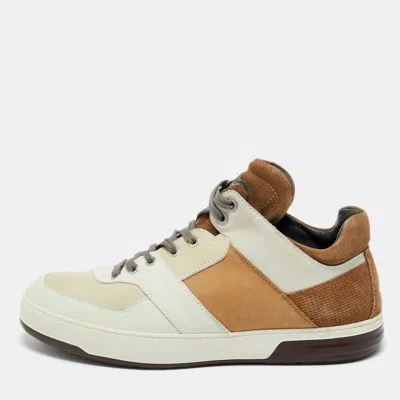 Pre-owned Ferragamo Multicolor Nubuck Leather And Suede Monroe Lace Up Sneakers Size 43.5