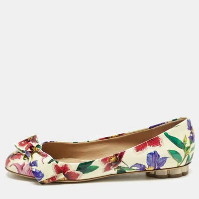 Pre-owned Ferragamo Multicolor Patent Leather Floral Avola Ballet Flats Size 37