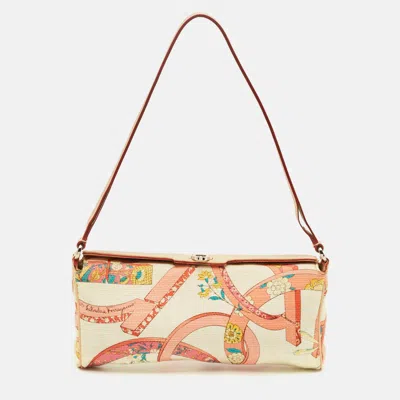 Pre-owned Ferragamo Multicolor Printed Canvas And Leather Gancini Pochette Bag