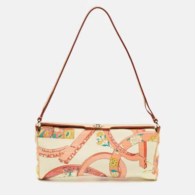 Ferragamo Multicolor Printed Canvas And Leather Gancini Pochette Bag