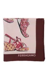 Ferragamo Multicolor Scarf With All-over Print And Logo Lettering In Silk Woman In Pink