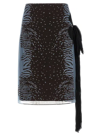 Ferragamo Animal Print Silk Blend Georgette Midi Skirt With Floral Inlay In Brown