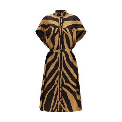 Ferragamo Zebra-print Viscose Twill Shirt Dress In Black