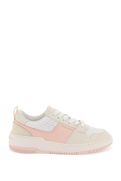 Ferragamo Multicolored Smooth Leather Sneakers In White,pink,beige