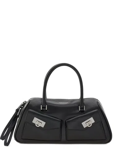 Ferragamo Multipocket Leather Tote Bag In Black