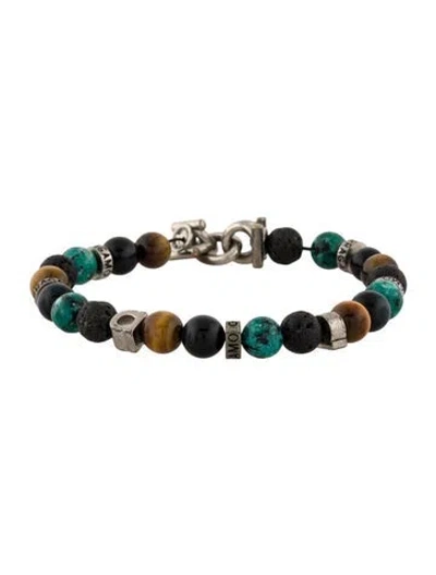 Pre-owned Ferragamo Multistone Gancini Bead Bracelet, 8" In Black