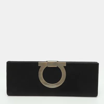 Pre-owned Ferragamo Musa Black Satin Clutch