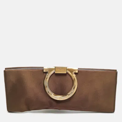Ferragamo Musa Gancini Brown Satin Clutch
