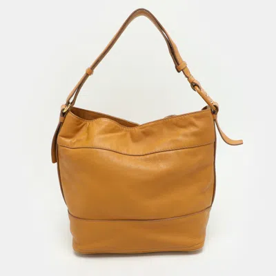 Ferragamo Mustard Leather Hobo In Brown