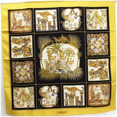 Pre-owned Ferragamo Mustard Silk Scarf () In Multi