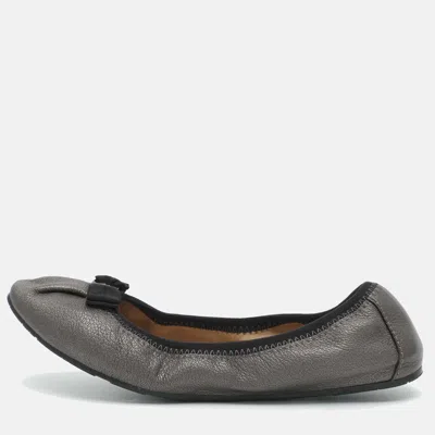 Pre-owned Ferragamo My Joy Size 38.5 Grey Leather Ballet Flats In Gray