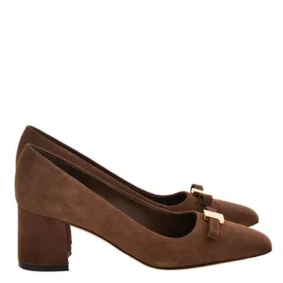 Ferragamo Myra Bow Block Heel Pumps In Brown
