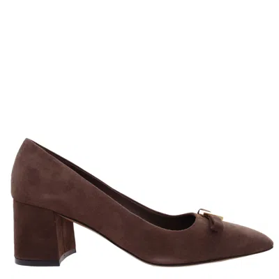 Ferragamo Myra Bow Block Heel Pumps, Size 7 C In Brown