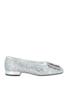 Ferragamo Myrna 15 T Woman Ballet Flats Silver Size 5.5 Lambskin In Silver