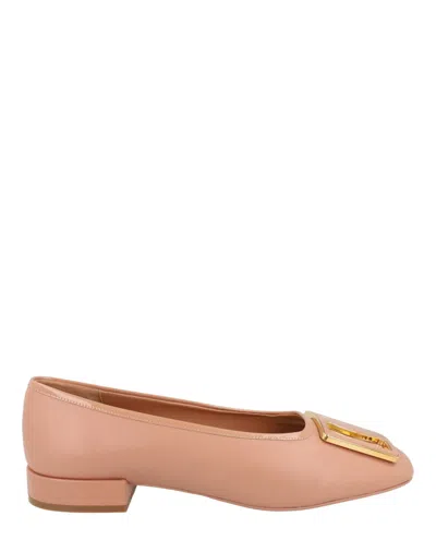 Ferragamo Logo Plaque Leather Ballet Flat In Pink